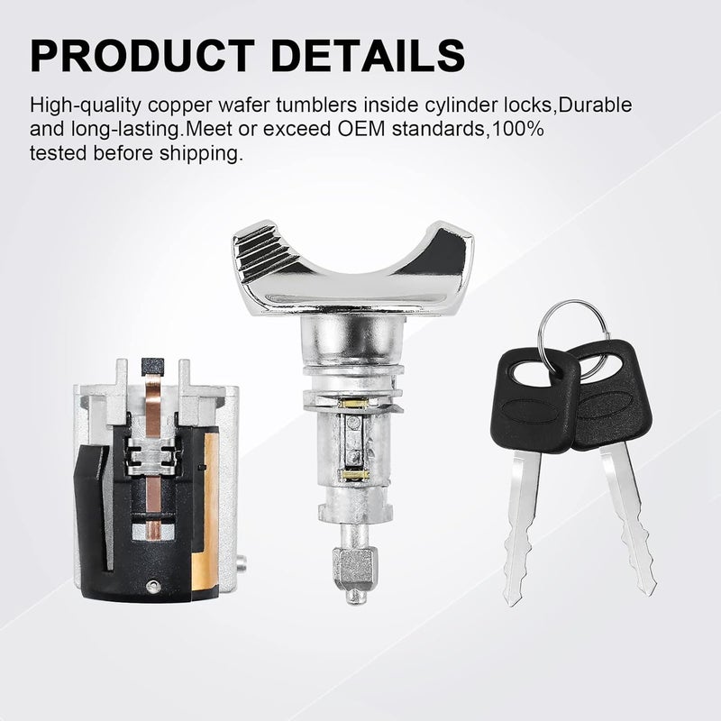 MOTORSTAR C-42-150+DP-42-122 أسطوانة قفل مفتاح الإشعال الكروم و2 أسطوانات قفل باب كروم مع 2 مفتاح لسيارات فورد F150/F250/F350 بيك أب 1992-95، برونكو، E150/250/350 1992-95، رينجر 1995 ومرسيدس غراند ماركيز - Image 5